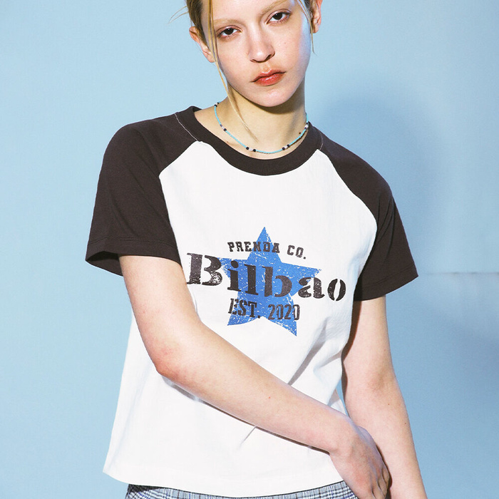 韓國PRENDA - BILBAO COMBINATION RAGLAN TEE WHITE/BROWN